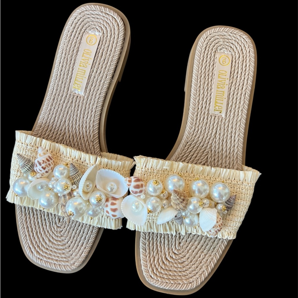 Olivia Miller Cream Sandals with Natural Rope Sole